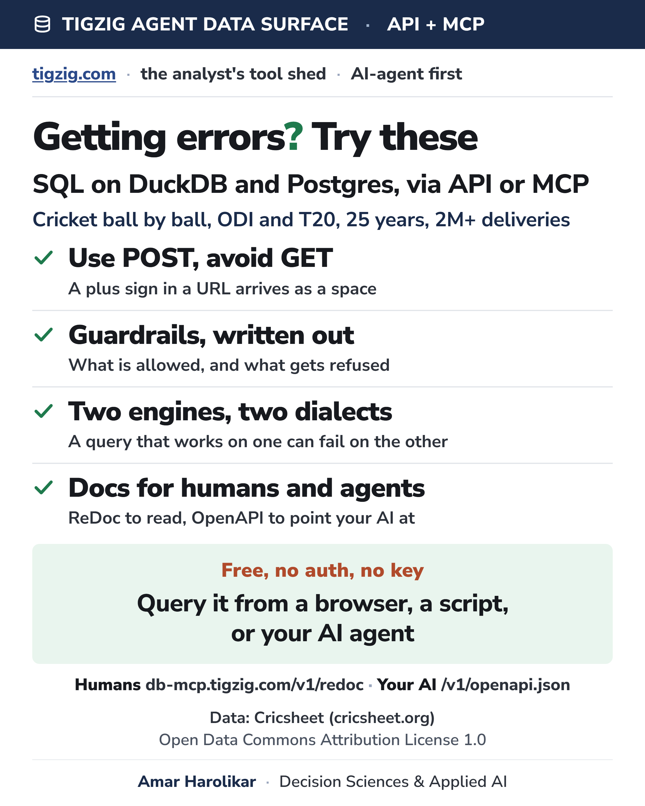Getting Errors Running SQL Against the Tigzig Cricket Database? The Most Common Failure Is the URL, Not Your SQL.