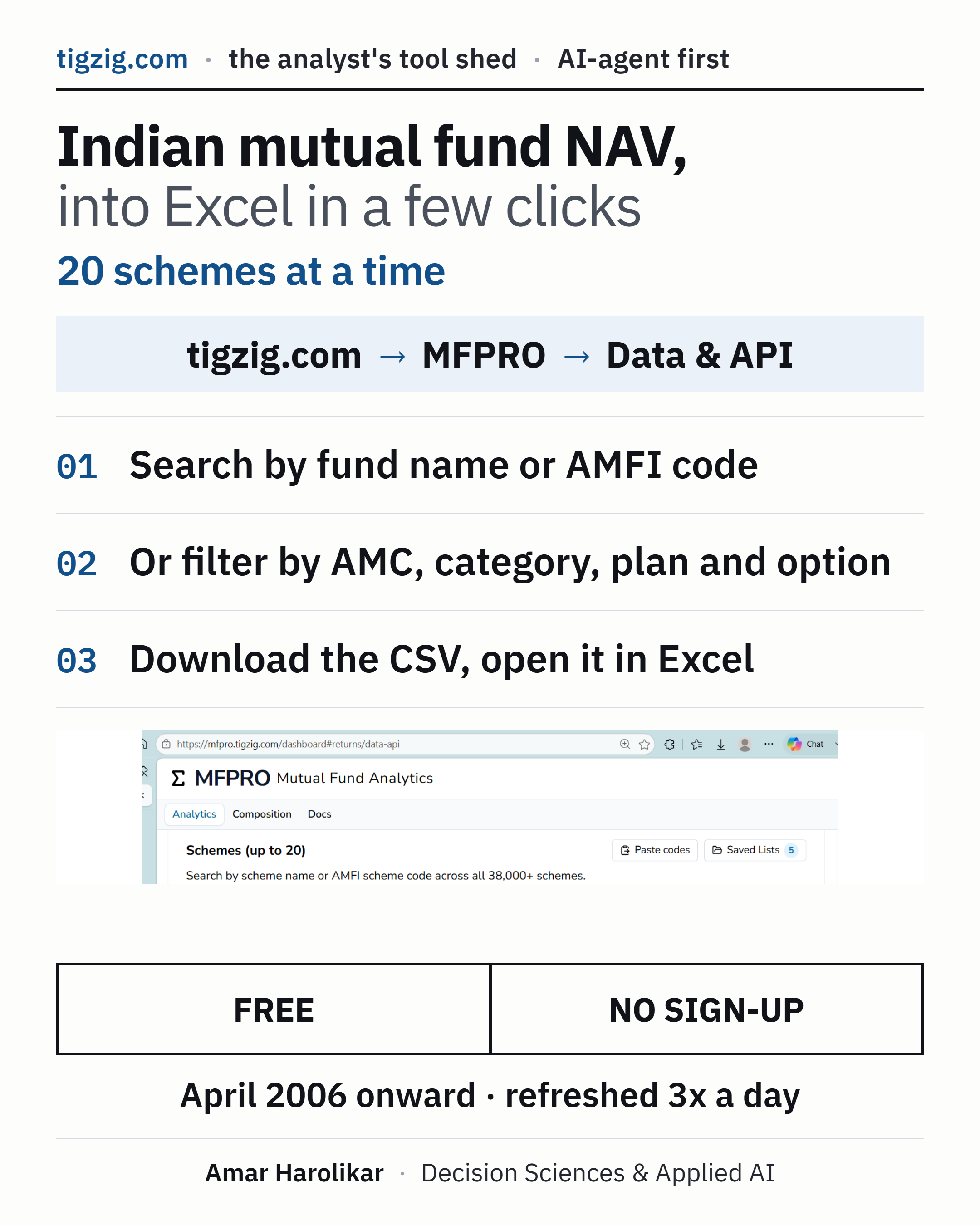 Pull India Mutual Fund NAVs Straight Into Excel. 50, 100 or More Schemes, in a Few Clicks.