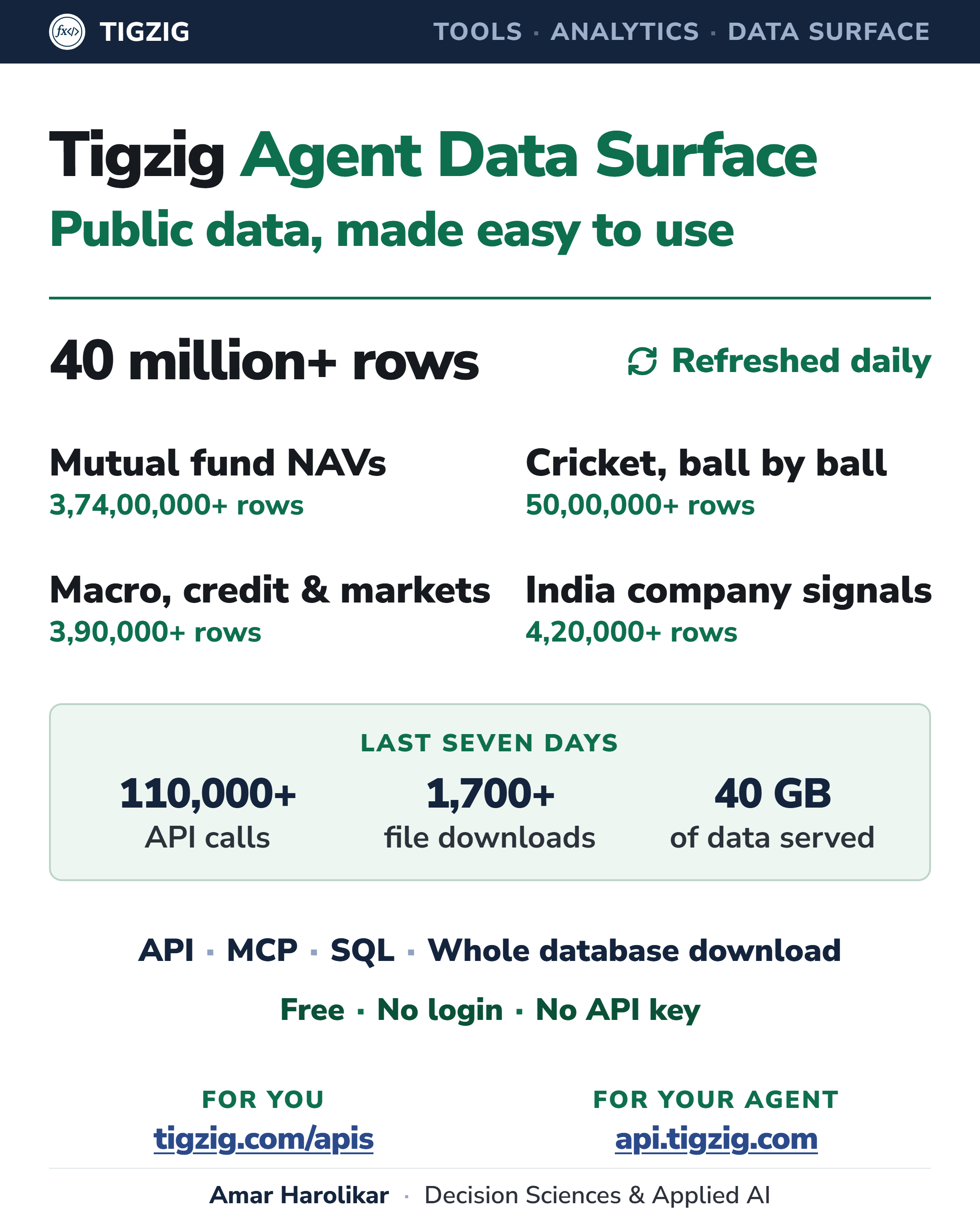 Point Your AI Agent at api.tigzig.com. 40 Million Rows of Public Data, and Half the Bytes Are One File